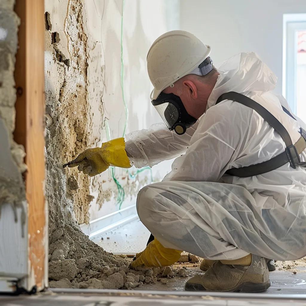 Stages of the mold remediation process with technician performing each step