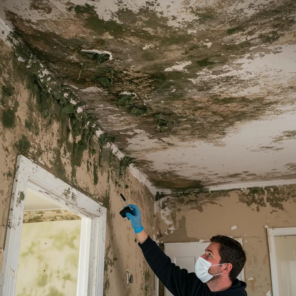 Person inspecting mold in a home, highlighting the urgency of mold cleanup